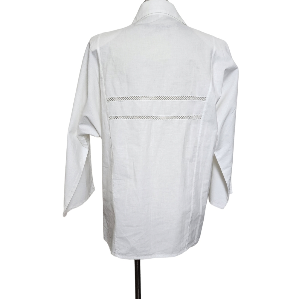 White Collar Lace Cotton Button Down Quarter Sleeve Women's Shirt Size L - Picture 2 of 6